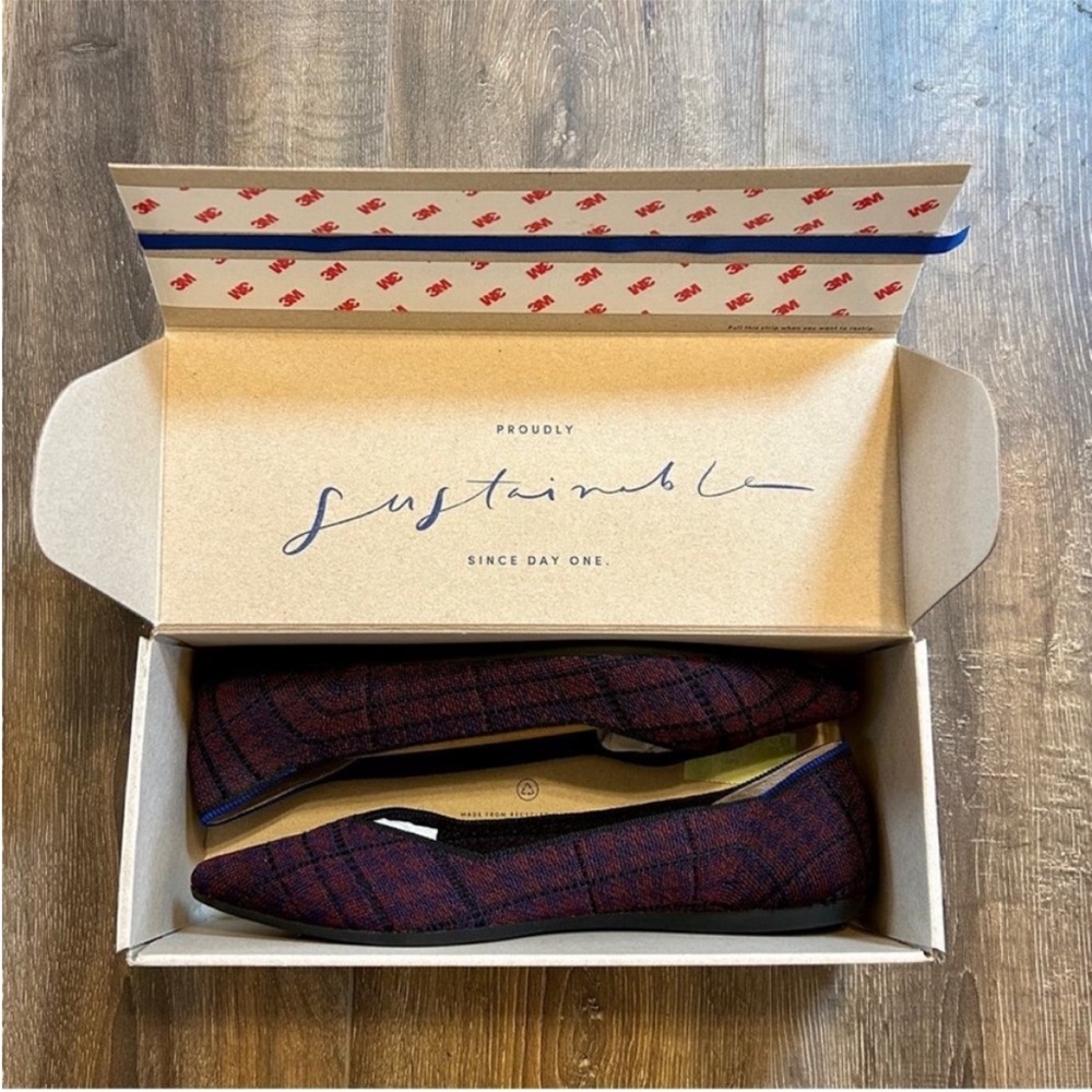 Rothy’s The Point Flats In Cranberry Plaid, Plum Purple Burgundy, Size 10